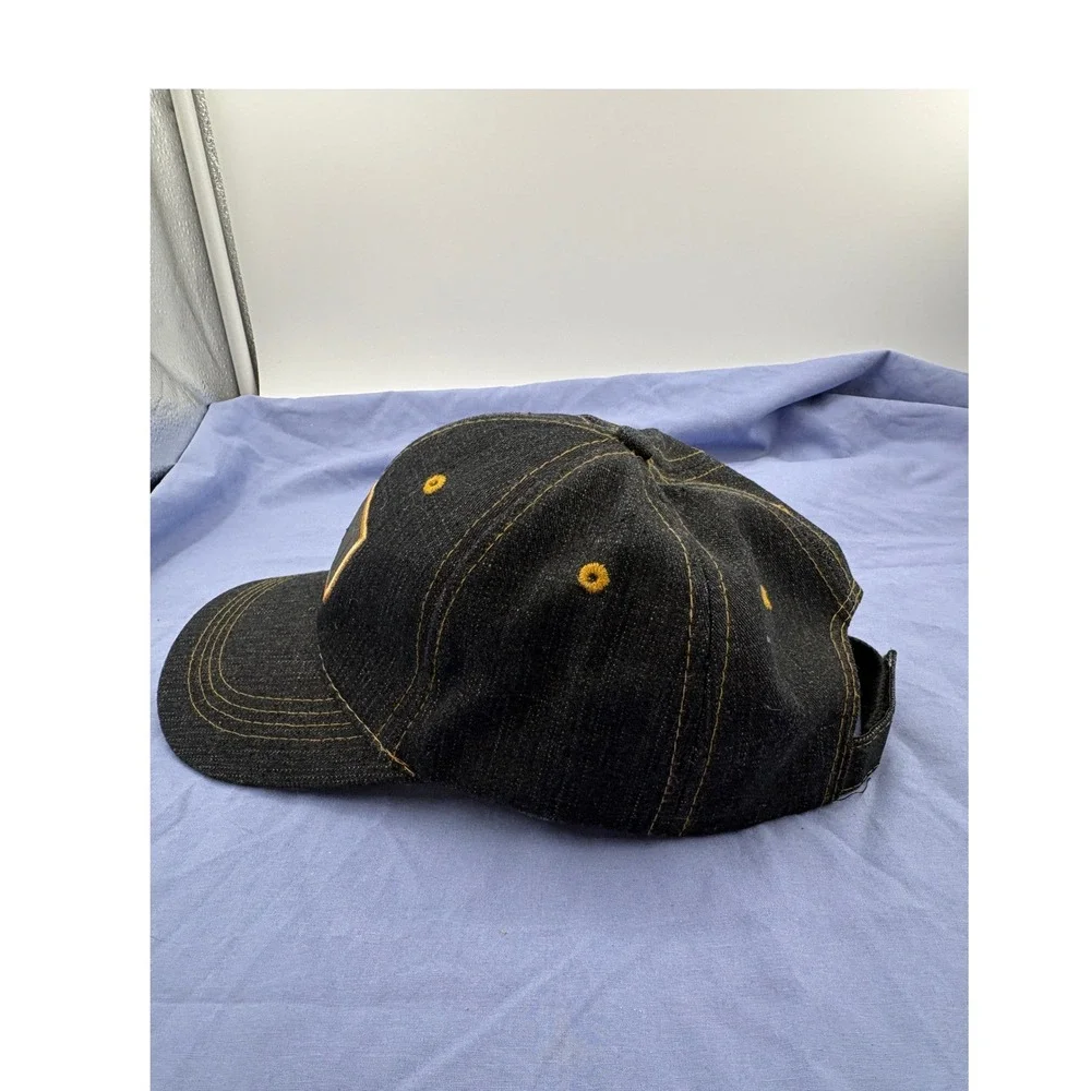 Texas Denim Baseball Hat Gold Contrast Stitching Faux Leather Patch Souvenir Cap